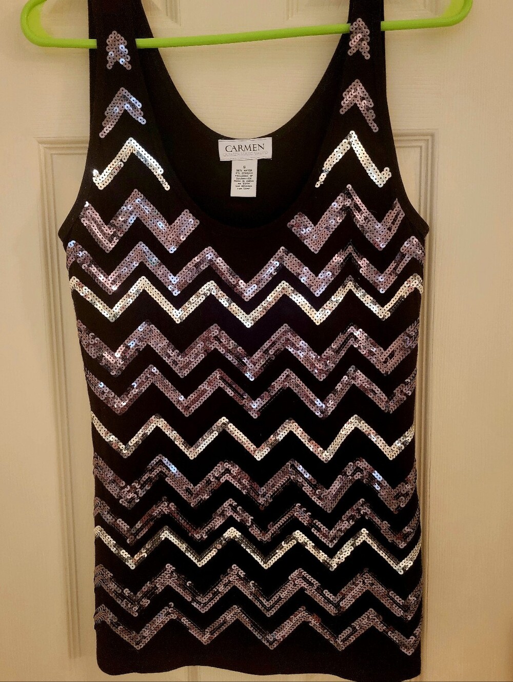 Black Sequin Chevron Tank Top